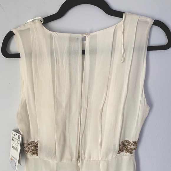 NEW Zara Ivory Dress With Gold Floral Embroidery - Picture 9 of 9